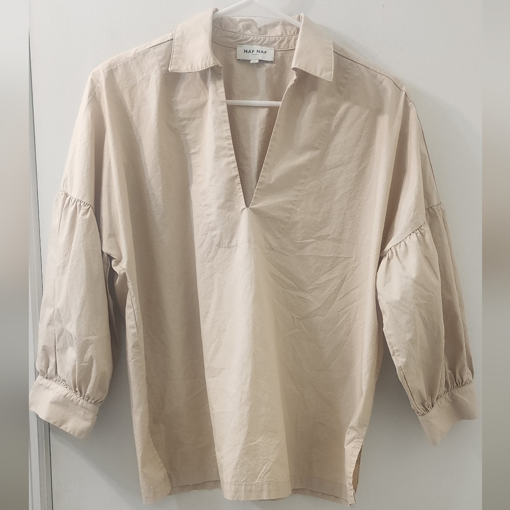 NAF NAF Paris‎ Women's Beige Blouse, Size Medium, Organic Cotton.